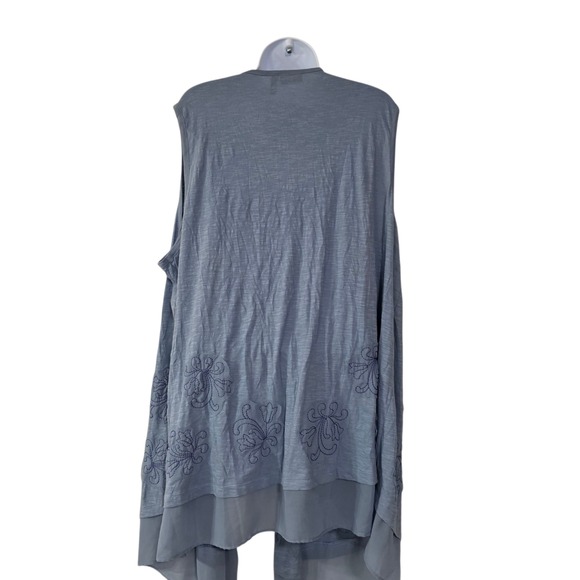 Lori Goldstein Womens Cardigan Sweater Blue 2X Floral Open Front Cotton Woven - Picture 2 of 10